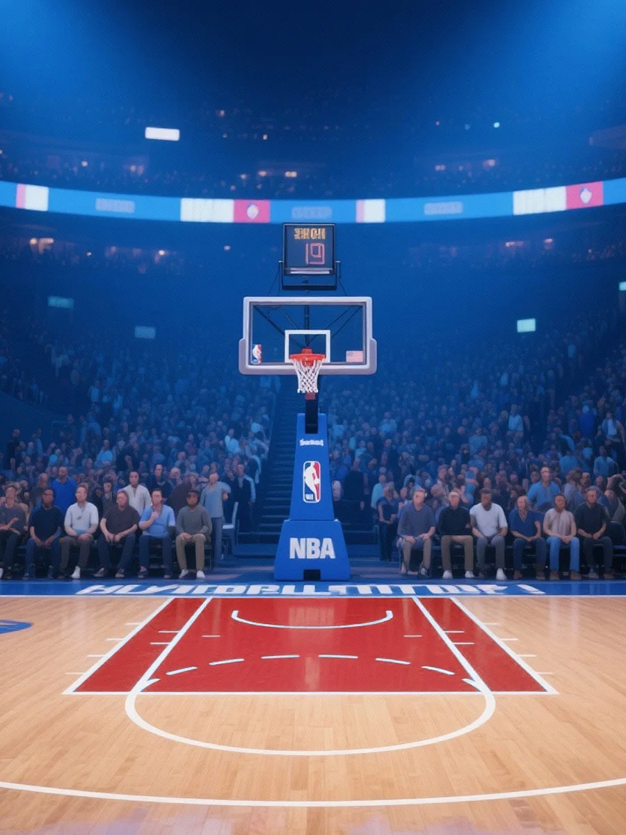 蓝色灯光下的 NBA 球馆与球场